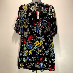 Alice + Olivia Pauline Floral-Print Ruffle Tunic Mini Dress, NWT